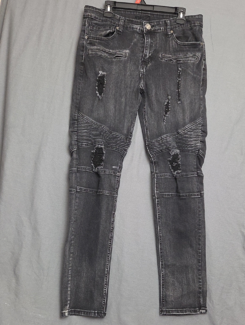 Rue21 Men's Black Distressed‎ Skinny Supreme Flex Moto Jeans